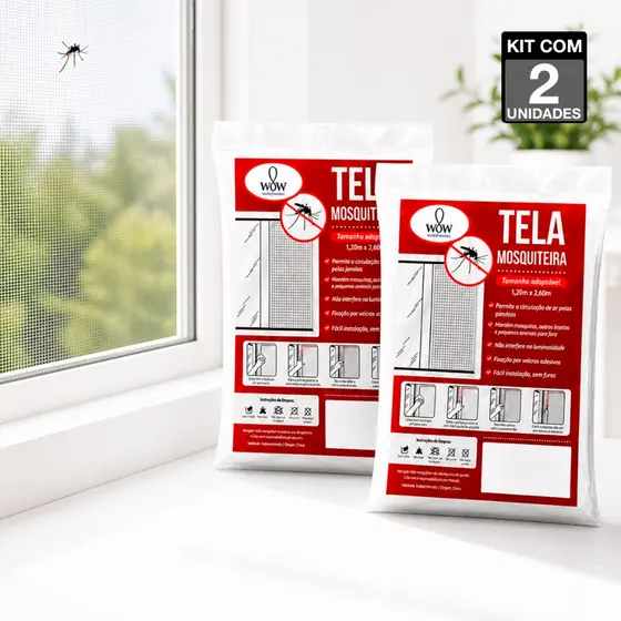 Kit 2 Tela Mosquiteira Janela Velcro Ajustável Anti Insetos