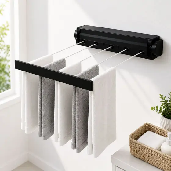 Varal De Parede Automático Rotoflex Para Apartamento Ou Casa Preto – 5 Cordas Retrátil