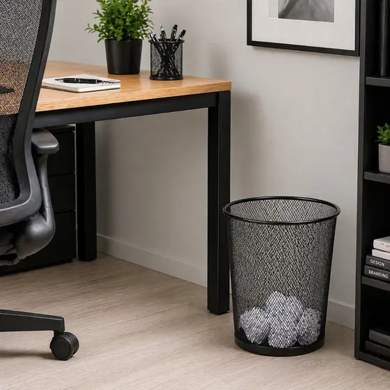 Lixeira Cesto Aramado Metal Escritório 12 Litros Cor Preto