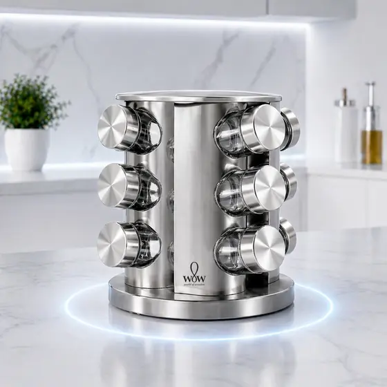 Porta Tempero Inox Giratório Vidro 12 Potes 360