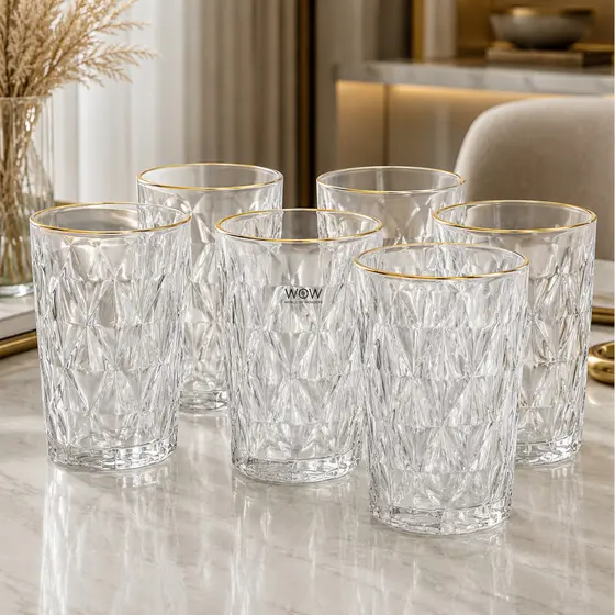 Jogo De Copos De Vidro Diamond Cristal 370ml 6 Peças