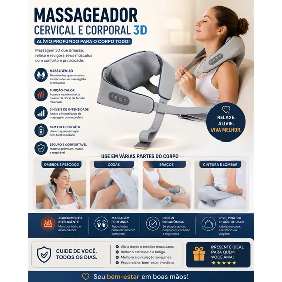 Massageador De Pescoço Inteligentes De Compressão  Sem Fio Alívio da dor PRODUTO REEMBALADO