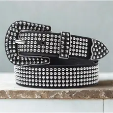 Cinto Cravejado Feminino Tachas Prata Couro Pu Western Fashion CC-236