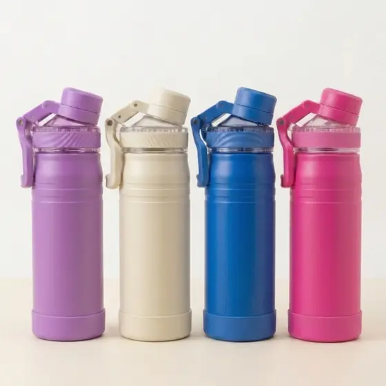 Garrafa Inox 600ml Squeeze Térmica Alça Ergonômica Anti-Vazamento Tampa De Rosca E Trava