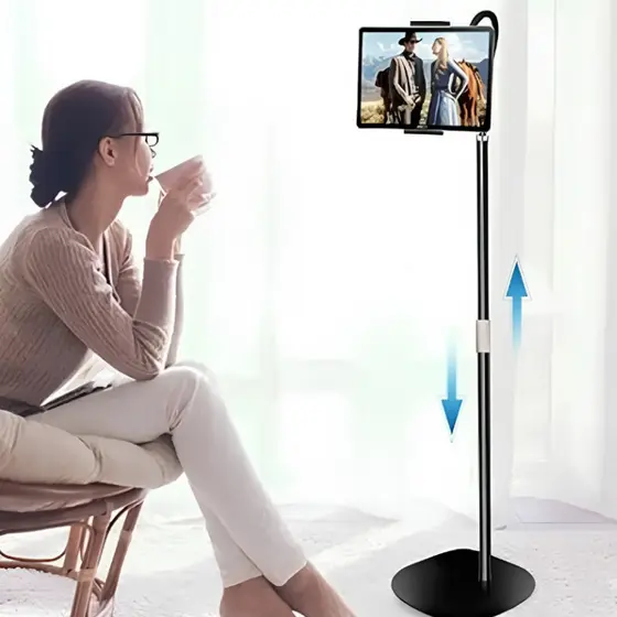 Suporte Pedestal de Chão Ajustável para Celular e Tablet 4 a 13 Pol Rotação 360°