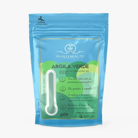 Argila Verde Facial PhalleBeauty 100g | Máscara Antiacne, Clareadora e Detox para Pele Oleosa