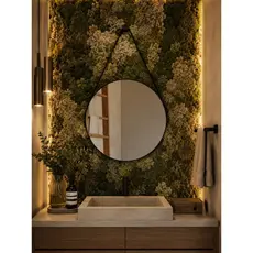 Espelho Redondo Adnet 40 cm Sala / Quarto / Banheiro / Com Alça Couro Suporte