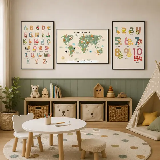 Quadro Decorativo Infantil Mundo Encantado dos Animais: Explorando o Alfabeto e os Números