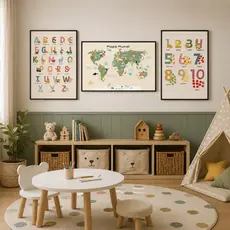Quadro Decorativo Infantil Mundo Encantado dos Animais: Explorando o Alfabeto e os Números