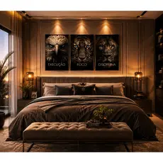 Quadro Decorativo Motivacional  Disciplina Foco Execução 3 Telas Sala Quarto Escritório