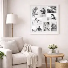 Porta Retrato Multifotos 8 Fotos 43x43cm Com Vidro Decorativo Parede Sala Quarto
