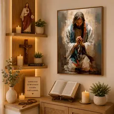 Quadro Decorativo Jesus Orando Pai Nosso 50x75cm 60x90cm Religioso Para Sala Quarto Escritório