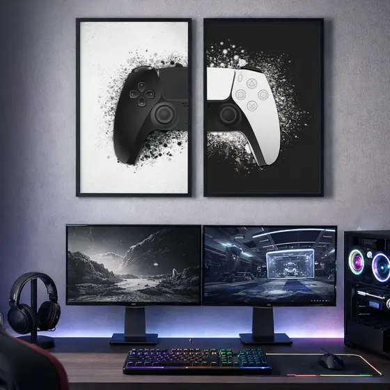 Quadro Decorativo Gamer Kit 2 Telas com Moldura para Quarto Sala