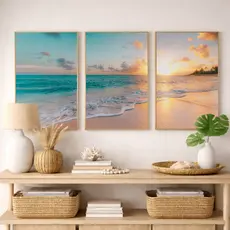 Quadro Decorativo 3 Telas Paisagem Mar Praia Para Sala Quarto Escritório