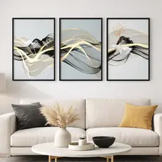 Quadro Decorativo Oscilação Abstrato Moderno Com Moldura 3 Telas Elegante Para Sala Quarto