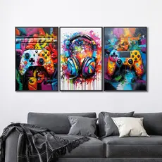 3 Quadros Decorativos Gamer Conexão Pop: Arte Urbana e Jogos com Moldura Sala Quarto Escritorio