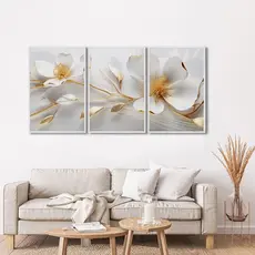 Quadro Decorativo Elegância em Flor Em 3 Telas Moldura Branca 50x75