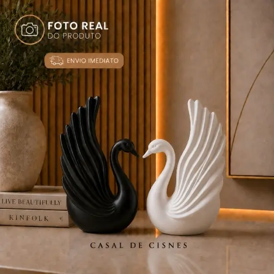 Escultura Cisnes Decorativos Enfeite moderno Sofisticado para Sala Quarto Escritório Casa Decoração