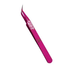 Pinça Simples Rosa Curva Para Extensão Alongamento De Cílios