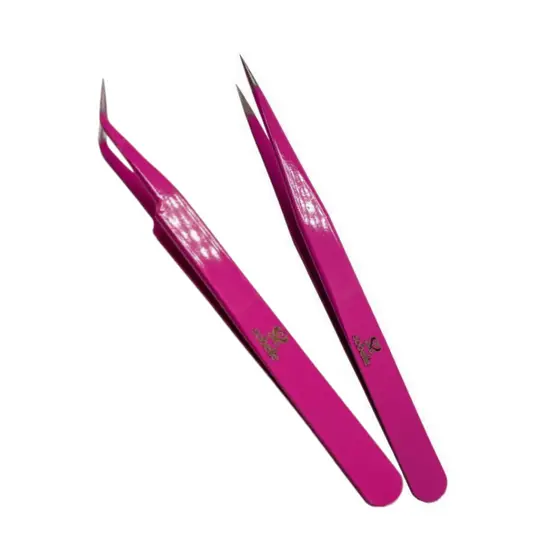 Kit Pinça Simples Rosa Para Alongamento Extensão De Cílios