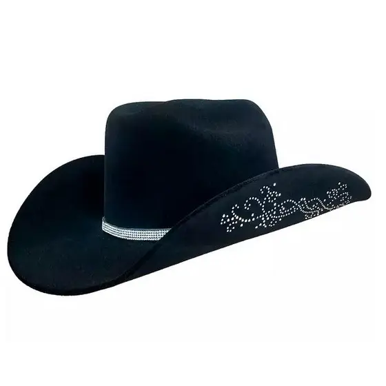 Chapéu Country Ana Castella 2.0 Arabesco Preto Bandinha de Strass