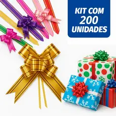 200 Laços Fácil M com Fio Dourado 18mm x 34cm para Presente e Decoração