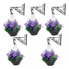 Kit Suportes Mão Francesa Preto para Vasos de Plantas Pendentes e Samambaias 25cm