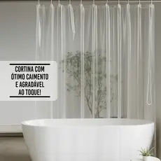 Cortina Box Banheiro Transparente Cristal 2m x 1,38m c/ Ganchos Antimofo Resistente