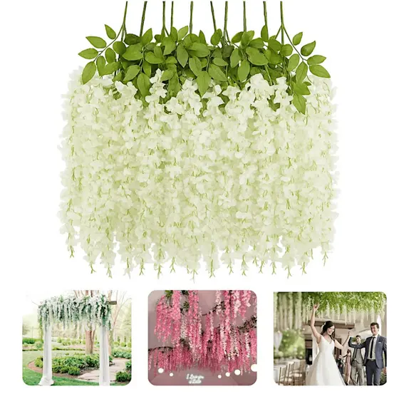 Kit 12 Ramos Flor de Cerejeira Artificial Grande Pendente para Decoração Rosa/Branco