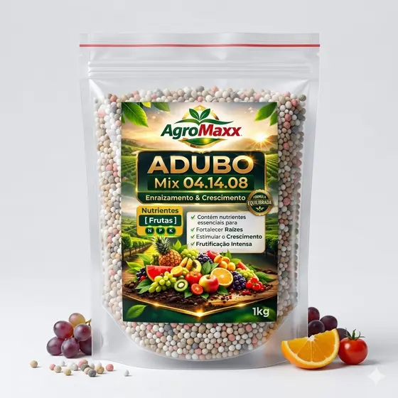 Adubo Fertilizante NPK 04-14-08 Frutas Frutíferas Premium Agromaxx para Pomar Vaso Jardim Floração e Frutificação