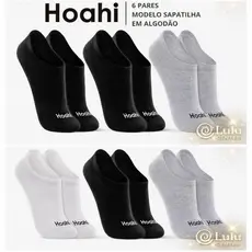 Kit 6 Unidades Meias Hoahi Invisivel Cano Baixo Algodao Masculina Feminina Antiderrapante
