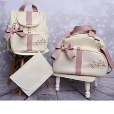 bolsa Maternidade kit 3 Peças com Bordado mamae e bebe RAMA/ GALHO / LEAO l Faixa Laço e Trocador