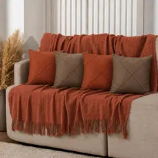 Kit Manta + Capas de Almofada Suede Drapeada Decoração Sala Sofá Manta P 1,40 x 1,70m
