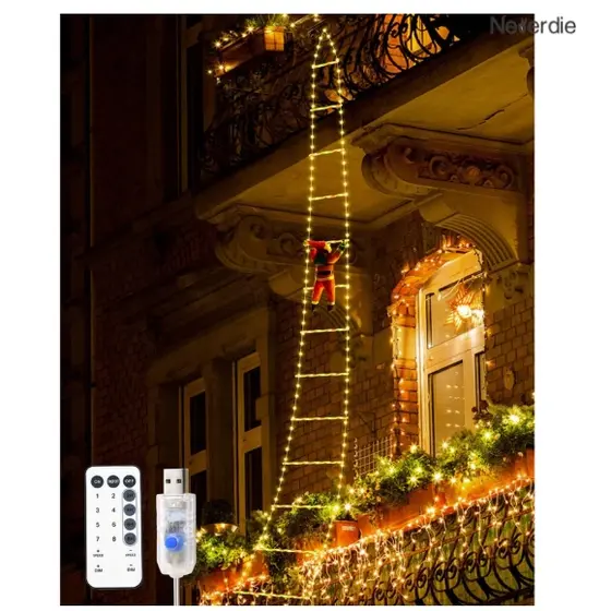 Led De Papai Noel Luzes Subindo Escadas Bq E Rgb 1,70 Metro e 3,00 metros