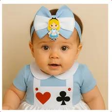 Laço Tiara bebê Alice no País das Maravilhas Princesa enxoval do bebê