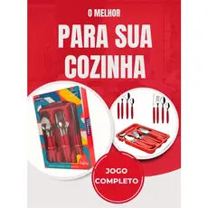 Faqueiro Jogo De Talheres Inox de 24 Peças + Porta Talher Vermelho
