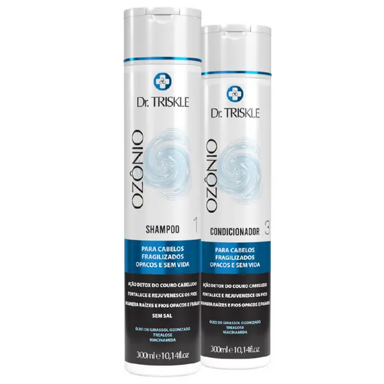 Kit Dr. Triskle Ozônio Detox Shampoo Fortalecedor 300ml Condicionador Hidratação Leave-In 300ml