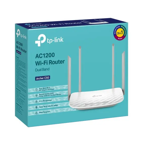 Roteador Internet Wi-fi Archer C50W Tp-Link Dualband Ac1200 4 Lan e 1 Wan