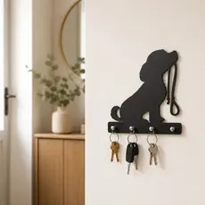 Porta Chave Decoração de Parede Cachorro com Coleira Enfeite de Quarto Sala e Escritório