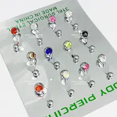 Cartela de piercing de umbigo colorido aço cirúrgico 12 Unidades Kit piercing de umbigo