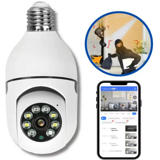 Camera segurança wifi ip sem fio 360 encaixe lampada aplicativo yoosee visão noturna segurança E27 - bivolt