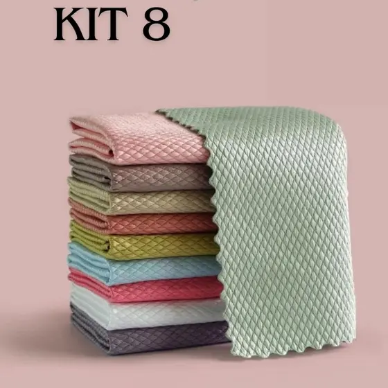 Kit 3 Pano de Limpeza de Microfibra Suave para Vidro, Pano de Polimento Pano de Escama de Peixe Reutilizável