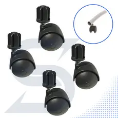Kit com 4 Pçs Rodinhas Giratórias 40mm Pino 6mm + Bucha de 1", Para Arara de Roupa de Chão Desfile