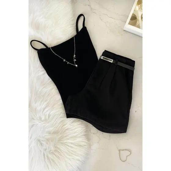 Conjunto Body Alcinha+ Short Alfaiataria Com Cinto Inspiração Moda Blogueira