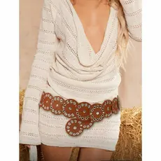 Cinto Feminino Estilo Country Cowboy de Metal Redondo Bola Dourado e Prata
