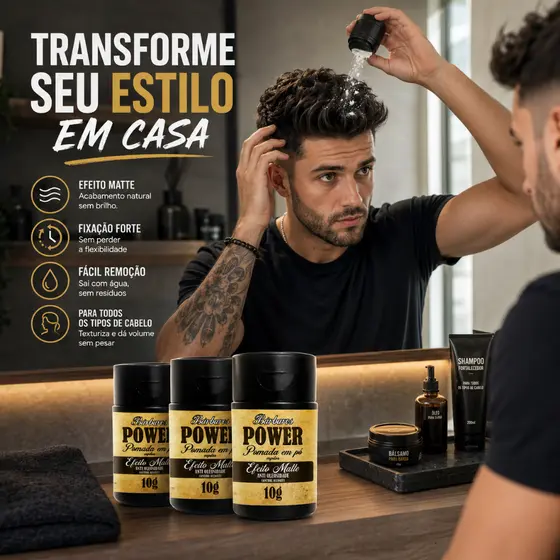 Pomada Em Pó Modeladora Para Penteados Efeito Matte Fixa Fácil Remoção Cabelos Barbaros Power Men