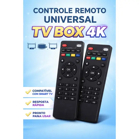 Controle Remoto Para TV Box 4K Universal Smart Com Botões Inteligentes Aparelho Completo Compatível