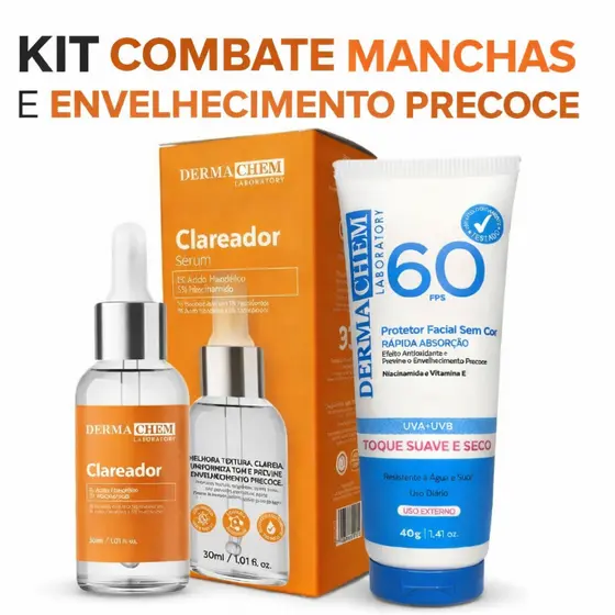 Kit Anti Manchas Clareador Facial + Protetor Solar FPS60 DermaChem Uso Diário