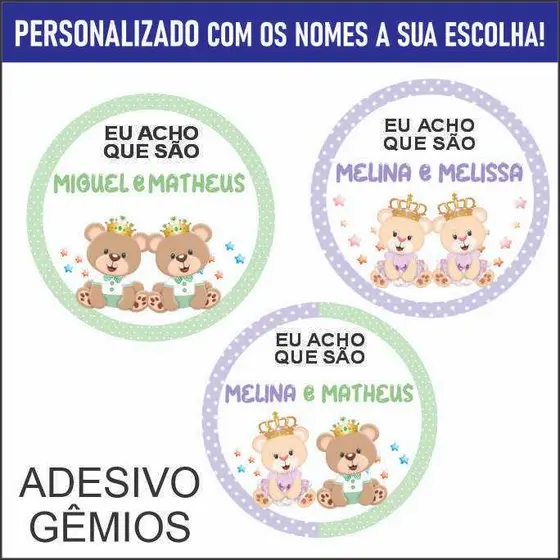 Chá Revelação Adesivo Personalizado com nomes urso com Balão