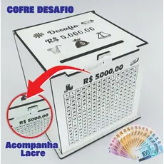 Cofre Desafio 1Mil  5 Mil  10 Mil  20 Mil Cofre de Dinheiro MDF 15x15cm com Gravação a Laser e Lacre